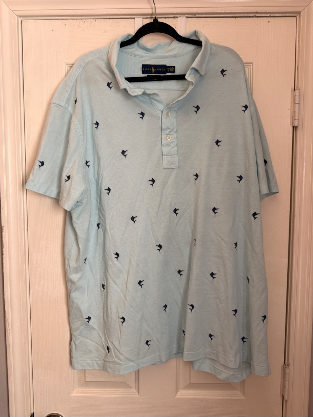 Ralph Lauren Pale Blue Polo with Navy Embroidered Motifs